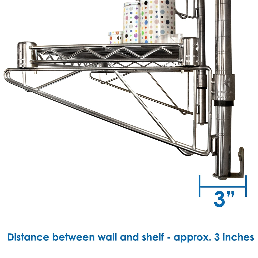 8"d Wall-Mounted Wire Shelving w/ 1 Shelf