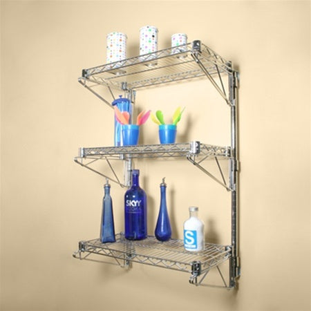 12"d Wall-Mounted Wire Shelving w/ 3 Shelves