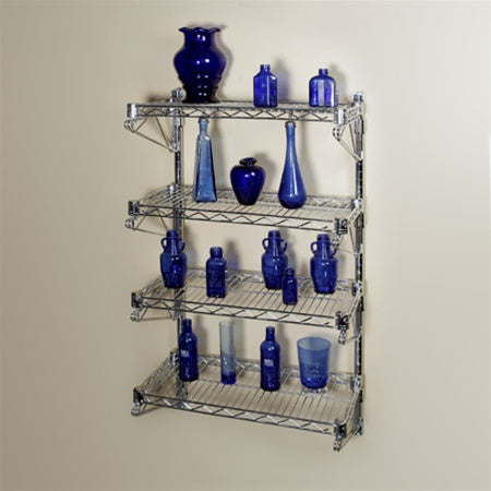 12"d Wall-Mounted Wire Shelving w/ 4 Shelves