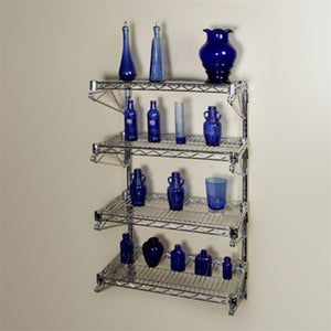 14"d Wall-Mounted Wire Shelving w/ 4 Shelves