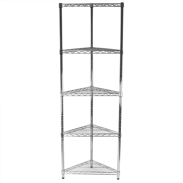 18"d Chrome Wire Triangle Corner Unit w/ 5 Shelves