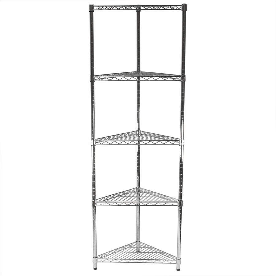 24"d Chrome Wire Triangle Corner Unit w/ 5 Shelves