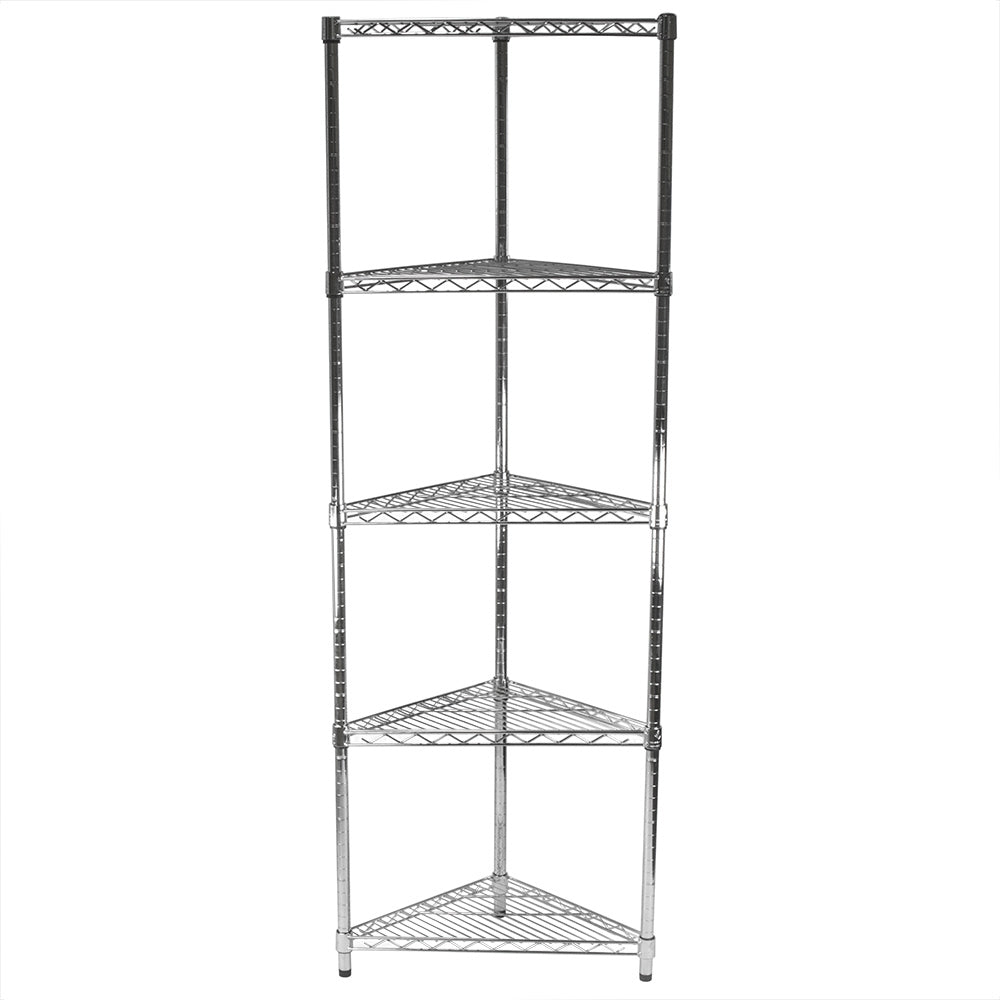 18"d Chrome Wire Triangle Corner Unit w/ 5 Shelves